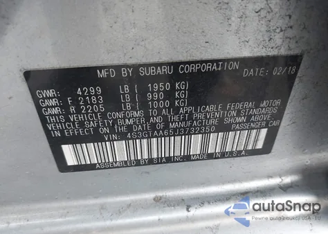 2018 Subaru Impreza 2.0I from USA, damaged, VIN 4S3GTAA65J3732350